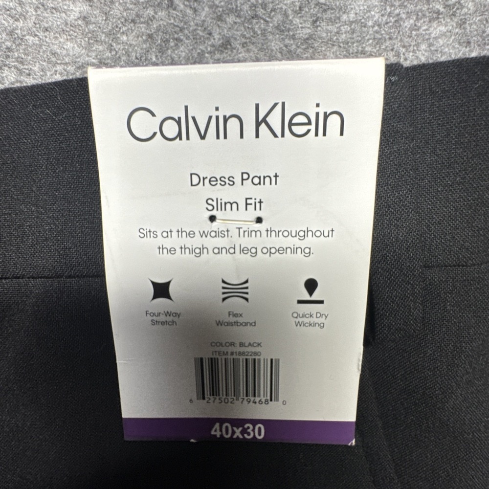 Calvin Klein Mens Black Slim Fit Dress Pants 40x30 Flat Front Stretch 1882280 - Picture 6 of 10